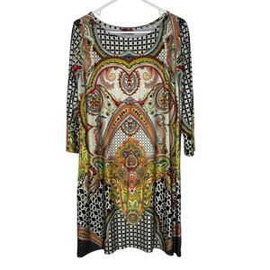 Isle Apparel Multicolor Paisley Boho Art Print Dress Size L Women's